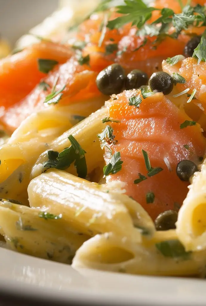 Penne au saumon fumé et à la crème fraiche