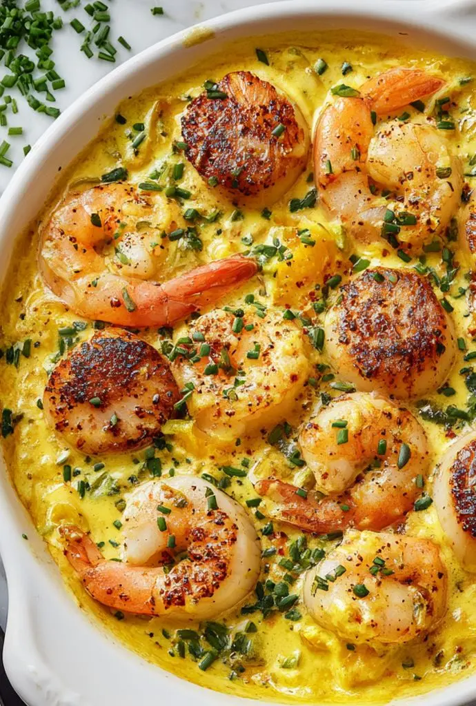 gratin de noix de saint-jacques et crevettes