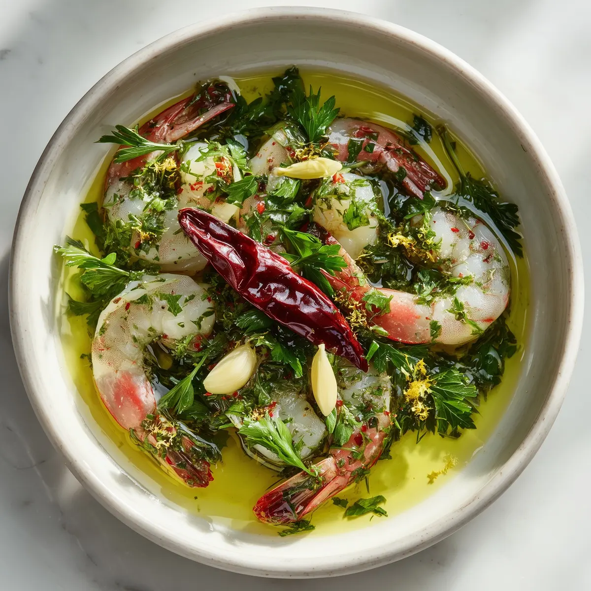 crevette crue a l’huile d’olive